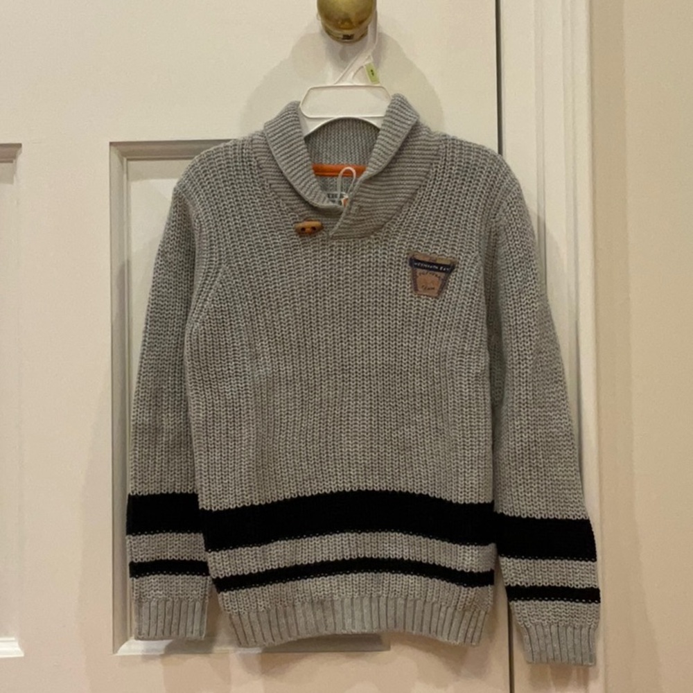 IKKS Gray Knit Sweater with Shawl Collar Sz 4